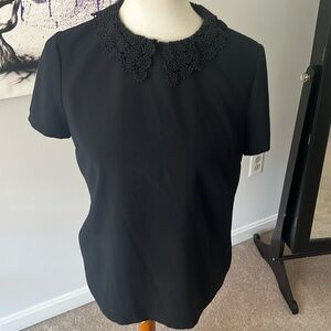 346 Brooks Brothers blouse, navy with floral details at collar